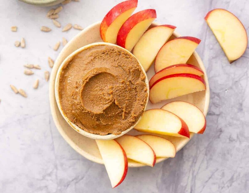 Budget-Friendly Nut-Free Snack: Apple Slices with Sunflower Seed Butter